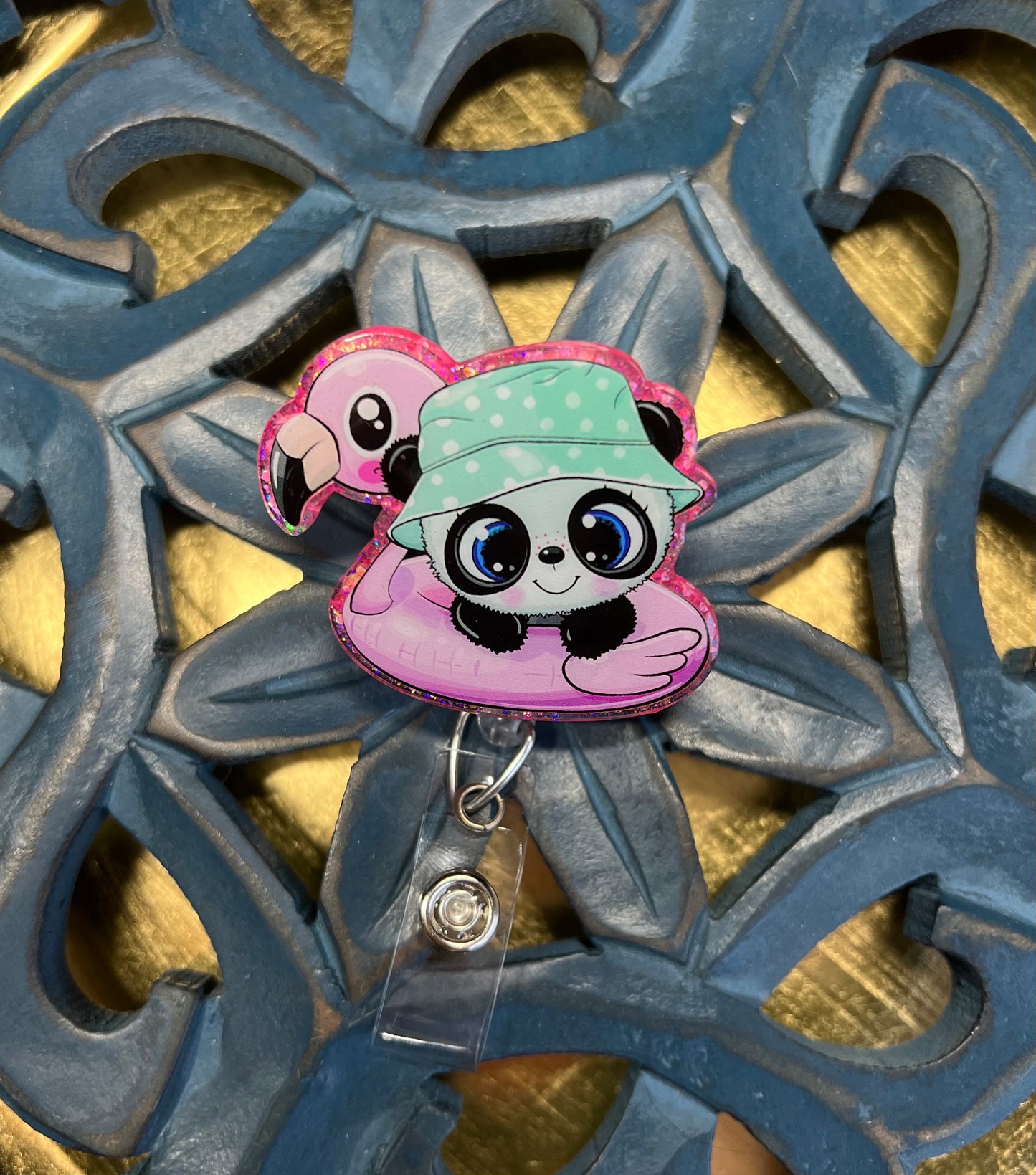 Flamingo Panda Badge Reel